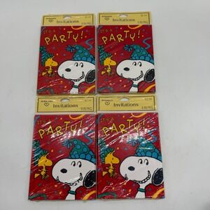 Ambassador Party Invitations Kids Red Snoopy Woodstock 4 Packs 32 Count Vintage
